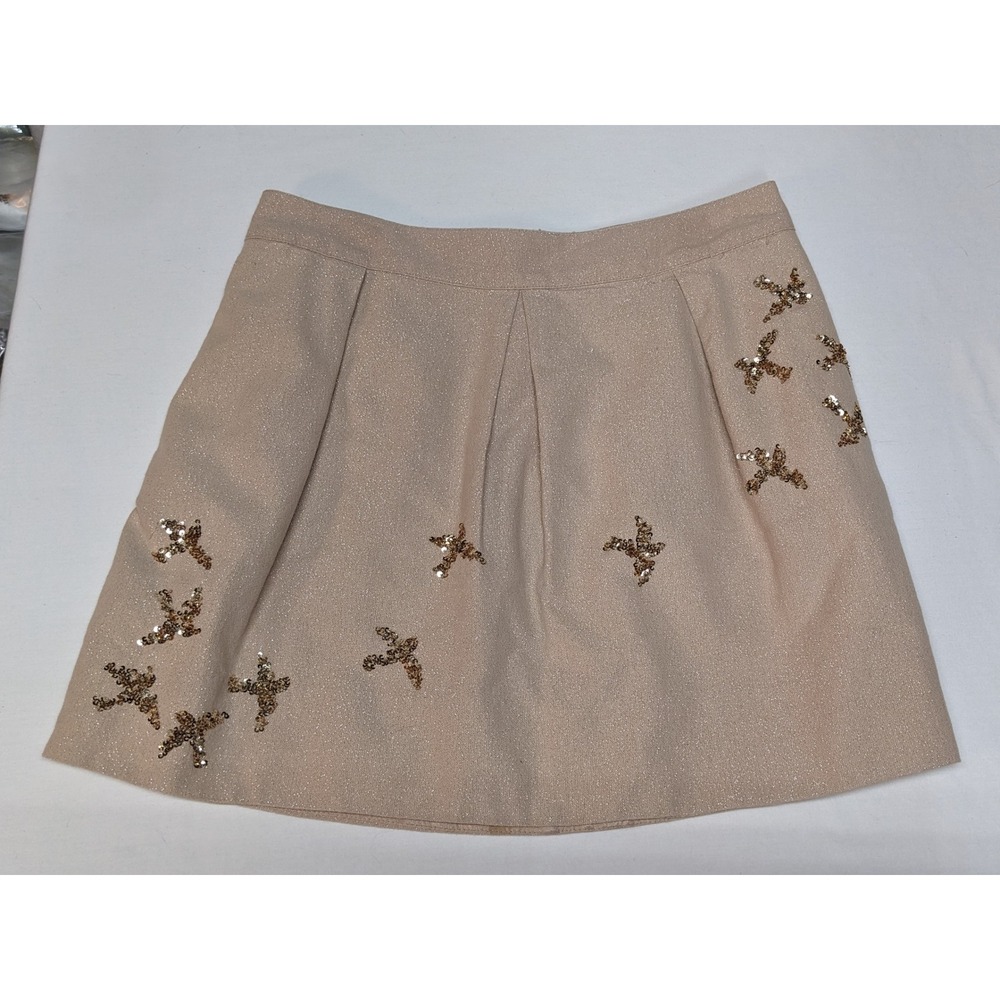 Leifnotes Anthropologie Womens 4 Champagne Gold Sequin Bird Lurex Mini Skirt